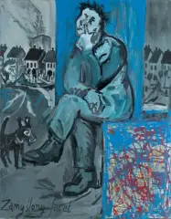 Edward Dwurnik, ZAMYŚLONY FACET, 1987/ 1995, olej, collage, płótno