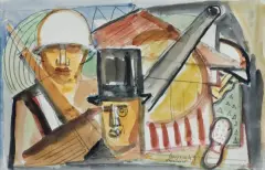 Alfred Lenica, KOMPOZYCJA „AMERYKAŃSKA“, 1944, akwarela, ołówek, papier