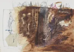 Henryk Cześnik, LIST RZEŹNIKA DO CÓRKI, 1994, tusz pióro pędzel, ołówek, rysunek wyryty w farbie, pastel, collage, papier