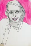 Janek Koza, DZIEWCZYNA Z KIEŁBASKĄ, pastel, akwarela, akryl, papier