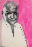 Janek Koza, KOJAK (TELLY SAVALAS), pastel, akwarela, papier
