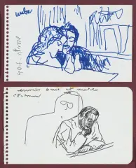 Józef Czapski, PARA PRZY STOLE, CZYTAJĄCY, flamastry, papier z perforacją