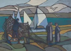 Fryderyk Antoni Hayder, RYBACY PRZY SIECIACH, 1967, gwasz, karton