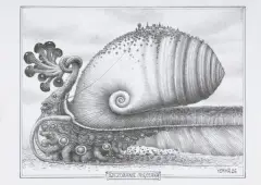 Jacek Yerka, UJEŻDŻANIE MIĘCZAKA, 2026, ołówek, karton