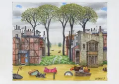 Jacek Yerka, PRYWATNA POWÓDŹ, 2025, kredki, ołówek, karton