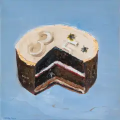 Jacek Sroka, TORT NAPOCZĘTY, 2011, olej, assamblage, płótno