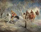 Tadeusz Kokietek, PRZEZ LAS, 1943, olej, sklejka