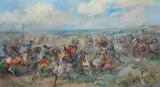 Antoni Trzeszczkowski, SZARŻA HUSARII, olej, płótno