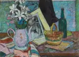 Zygmunt Radnicki, MARTWA NATURA Z KOSZYKIEM, 1947, olej, tektura