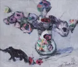Włodzimierz Terlikowski, MARTWA NATURA Z KWIATAMI I FIGURKĄ SŁONIA, 1919, olej, płótno