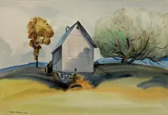 Rafał Malczewski, SAMOTNY DOM MIĘDZY DRZEWAMI, lata 1945-1950, akwarela, papier