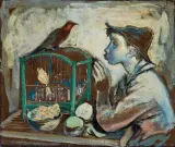 Eliasz Kanarek, PTASZNIK, po 1940, technika własna: enkaustyka, płyta pilśniowa