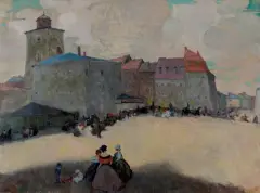 Eugeniusz Geppert, NA ZJEŹDZIE, 1923, olej, tektura naklejona na tekturę