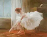 Miloslava Vrbova-Štefková, BALETNICA WIĄŻĄCA POINTY, olej, płyta pilśniowa