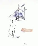 Tadeusz Kantor, Człowiek z krzesłem, lata 80., flamaster, pastel, collage, papier