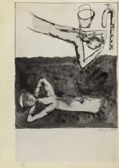 Jan Lebensztejn, LEŻĄCY, 1955-56, tusz pióro, pędzel, ołówek, papier milimetrowy