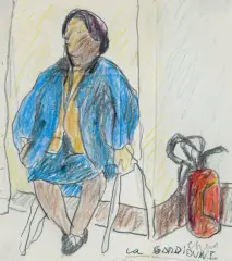 Józef Czapski, LA GARDIENNE, kredki, ołówek, papier (sklejony z dwóch kawałków)