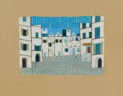 PROJEKT SCENOGRAFII by Jerzy Nowosielski, 2 poł. lat 50 XX w., gwasz, ołówek, papier, sold Mar 2026