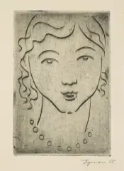 Tymon Niesiołowski, GŁOWA MŁODEJ DZIEWCZYNY, 1955, sucha igła tonowana, papier