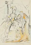 Antoni Uniechowski, SCENA ROKOKOWA, tusz pióro, akwarela, papier