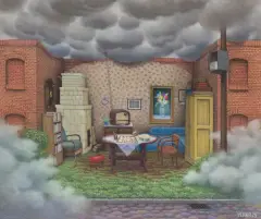 Jacek Yerka, DZIENNY ZAKĄTEK, 2025, pastel, karton naklejony na tekturę