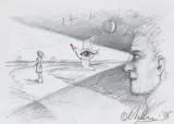 Rafał Olbiński, BEZ TYTUŁU, 2025, ołówek, kredka, papier