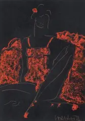 Joanna Sarapata, BALERINA W CZERWIENI, 2021, akryl, pastel, papier czarny