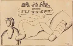 Marek Włodarski, POSTACIE ZA STOŁEM, 1929, tusz sepia, pióro, papier szarokremowy