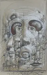 Franciszek Starowieyski, PROFILE, 1985, pastel, węgiel, papier naklejony na piankę