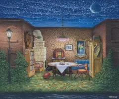 Jacek Yerka, NOCNY ZAKĄTEK, 2025, pastel, papier naklejony na tekturę