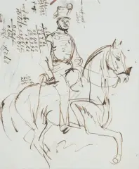 Piotr Michałowski, SZKIC OFICERA NA KONIU, piórko, tusz, papier