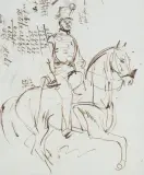 Piotr Michałowski, SZKIC OFICERA NA KONIU, piórko, tusz, papier