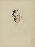 Piotr Michałowski, PORTRET MĘŻCZYZNY, ołówek, akwarela, papier naklejony na tekturę