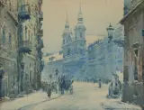 UL. FRETA W WARSZAWIE by Władysław Chmieliński, przed 1939, akwarela, ołówek, papier naklejony na tekturę, offered Dec 2025