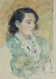Leonard Pekalski, PORTRET MŁODEJ KOBIETY, 1934, akwarela, ołówek, papier naklejony na tekturę