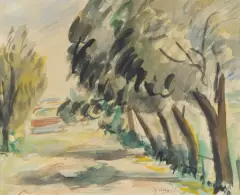 Tymon Niesiołowski, PEJZAŻ, 1942, akwarela, ołówek, papier