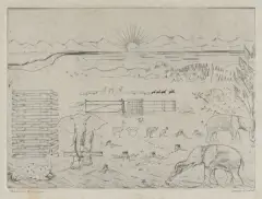 Józef (Joseph) Hecht, BUDOWA ARKI, 1926, miedzioryt, papier