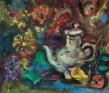 Ludwig Klimek, MARTWA NATURA Z DZBANKIEM DO KAWY, olej, tektura