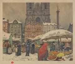 František Šimon Tavík, TARG ŚW. MIKOŁAJA. PRAGA, 1916, akwaforta, papier