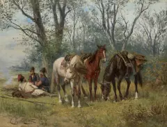 Ludwik Gędłek, ODPOCZYNEK, olej, deska mahoniowa