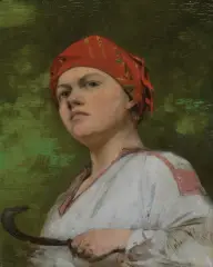 Roman Kochanowski, DZIEWCZYNA Z SIERPEM, 1882, olej, deska mahoniowa