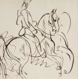 Piotr Michałowski, JEŹDZIEC, piórko, tusz, papier