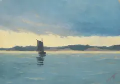 Ferdynand Ruszczyc, ŁÓDKA, 1893, olej, karton naklejony na tekturę