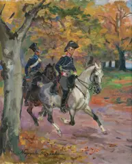Wojciech Kossak, UŁANI NA DRODZE, 1923, olej, płótno dublowane