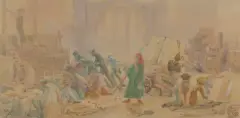 Stanisław Wyspiański, BUDOWA CHRAMU ŚW. WITA NA HRADCZANACH, 1891, akwarela, ołówek, papier naklejony na tekturę