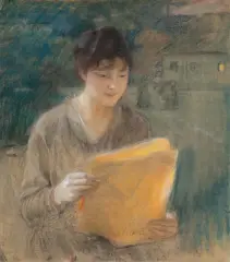 Teodor Axentowicz, ZACZYTANA, pastel, akwarela, ołówek, tektura