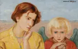 Vlastimil Hofman, DZIEWCZYNA I ANIOŁ, olej, sklejka