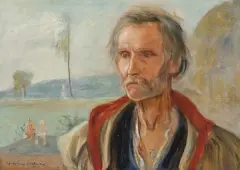 WĘDROWIEC by Vlastimil Hofman, olej, sklejka, sold Dec 2025