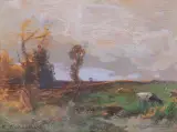 Roman Kochanowski, PEJZAŻ JESIENNY, olej, karton na desce