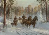 Władysław Chmieliński, MYŚLIWI W LESIE, olej, tektura